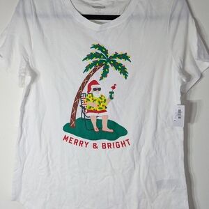 Old Navy Merry & Bright Santa Christmas Graphic Tee Medium NWT